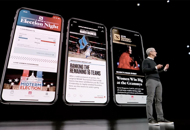 Apple CEO Tim Cook unveils Apple News+ in March.