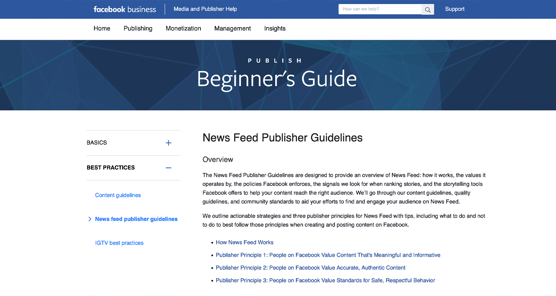 Facebook outlines its criteria for news media companies featured on its News tab.