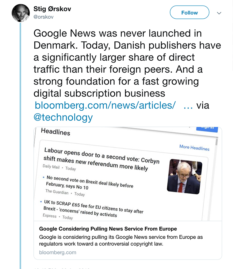 Denmark’s Stig Ørskov, CEO, JP/Politikens Hus, responds to last week's news.