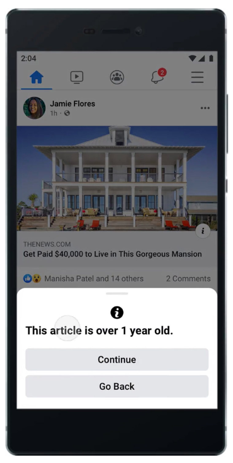 A Facebook warning that an article is at least 90 days old may hurt traffic to past news stories.