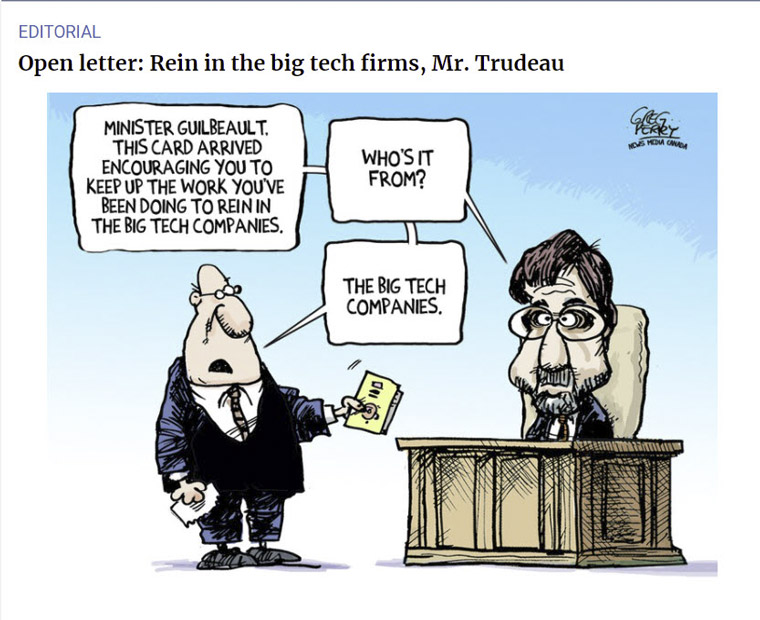 This editorial cartoon by Greg Perry of The Toronto Star approached the situation with humour.