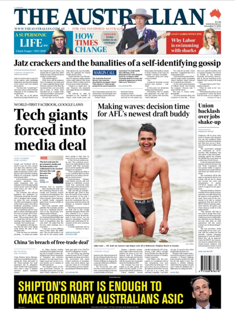 The announcement was front-page news throughout Australia.