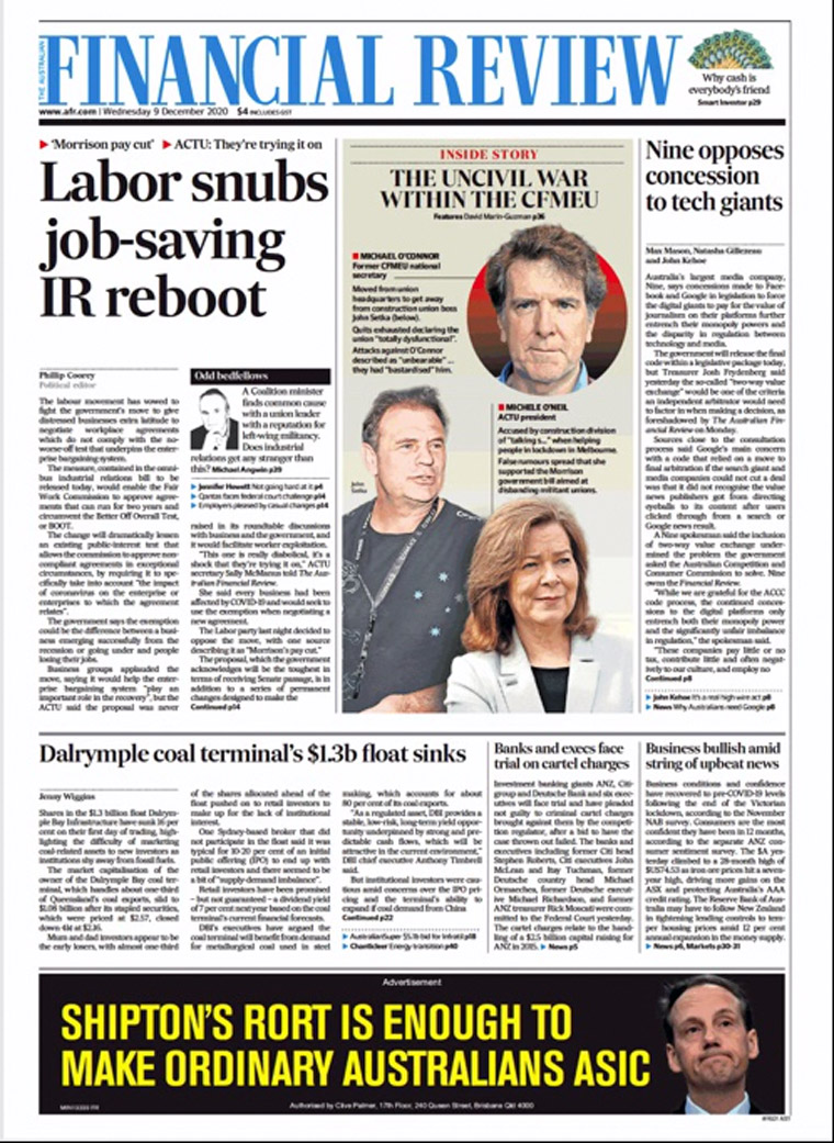 Financial Review focused its coverage on Nine's response.