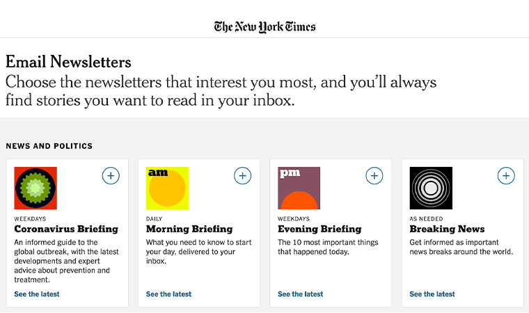The New York Times has added a "Coronavirus Briefing" newsletter to its offerings.