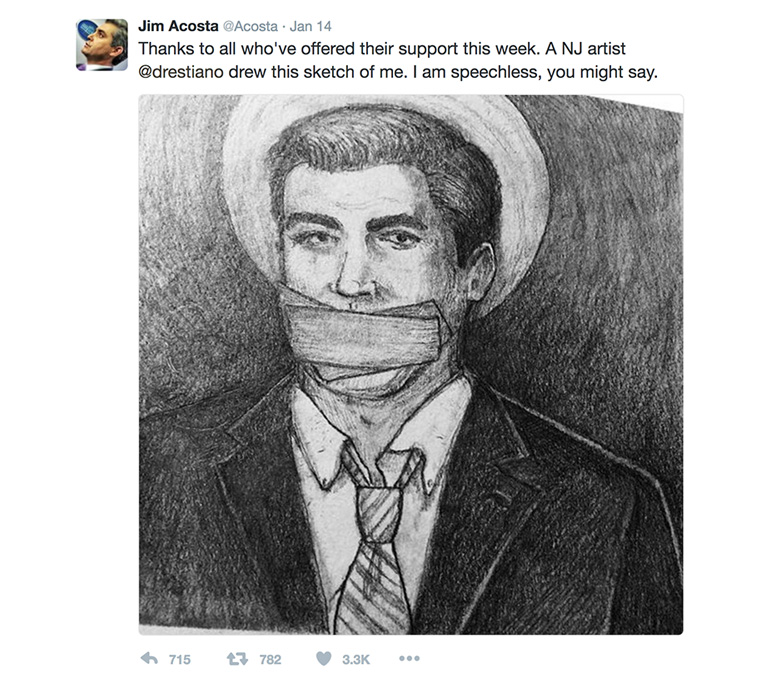 A symbolic sketch of CNN reporter Jim Acosta.