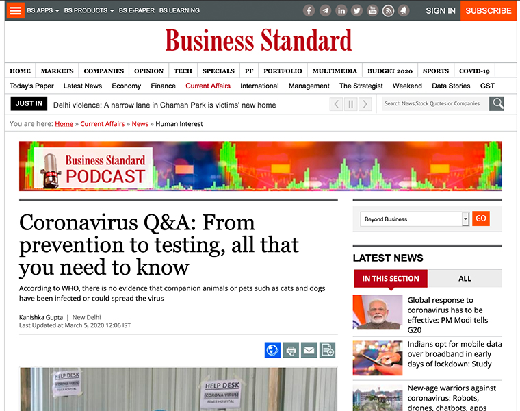 Indian news brands like Business Standard are dropping their paywalls around some COVID-19 content.