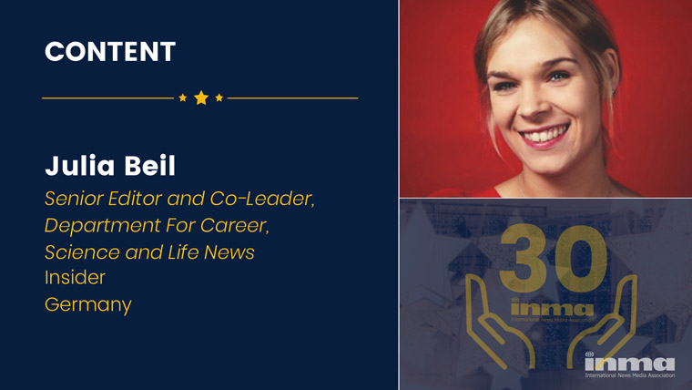 Julia Beil is senior/editor/co-leader for Career, Science, Life News department at Business Insider Deutschland, Germany.