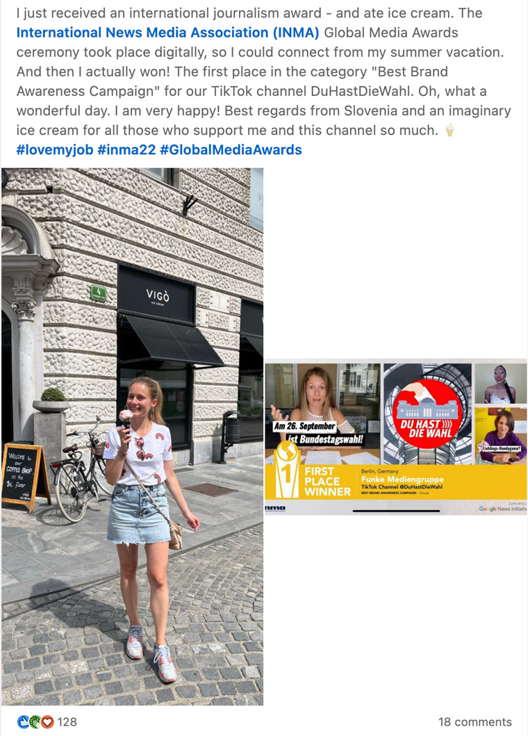 A virtual announcement has its benefits — like eating ice cream on holiday as you find out you've won. Congratulatios Funke Mediengruppe.