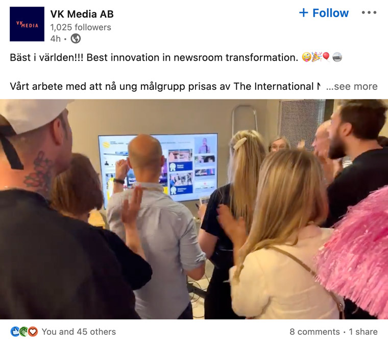Västerbottens-Kurirens Media wins for their campaign to reach young readers. Congratulations!
