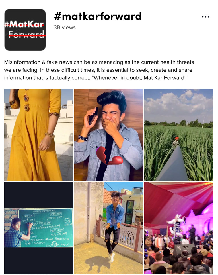 TikTok launched a public service announcement titled #MatKarForward (Don’t Forward) about sharing possible misinformation.