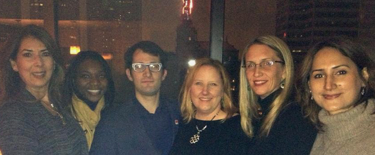 Priya Marwah, right, at an INMA staff retreat in Dallas in December 2013 with, from left, Ana Gutierrez, Bridgette Joye, Tom Corbett, Dawn McMullan, and Andrea Loubier.