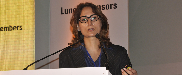 Priya Marwah addresses a 2015 INMA South Asia Conference in New Delhi. She organised 12 annual conferences for INMA.