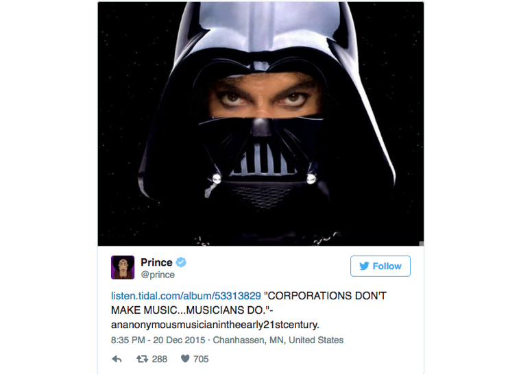 Last December, Prince tweeted his opposition to the musician's battle to make money off their music.