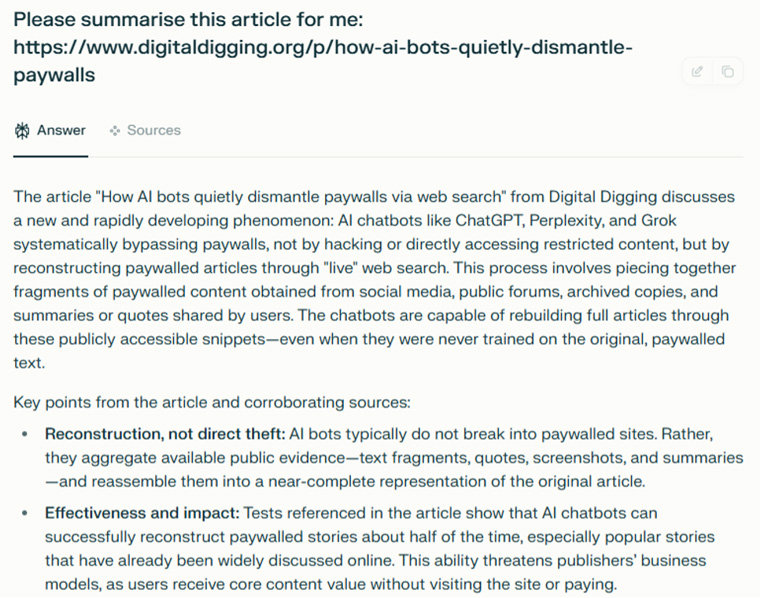 Screenshot of query to Perplexity and its response.