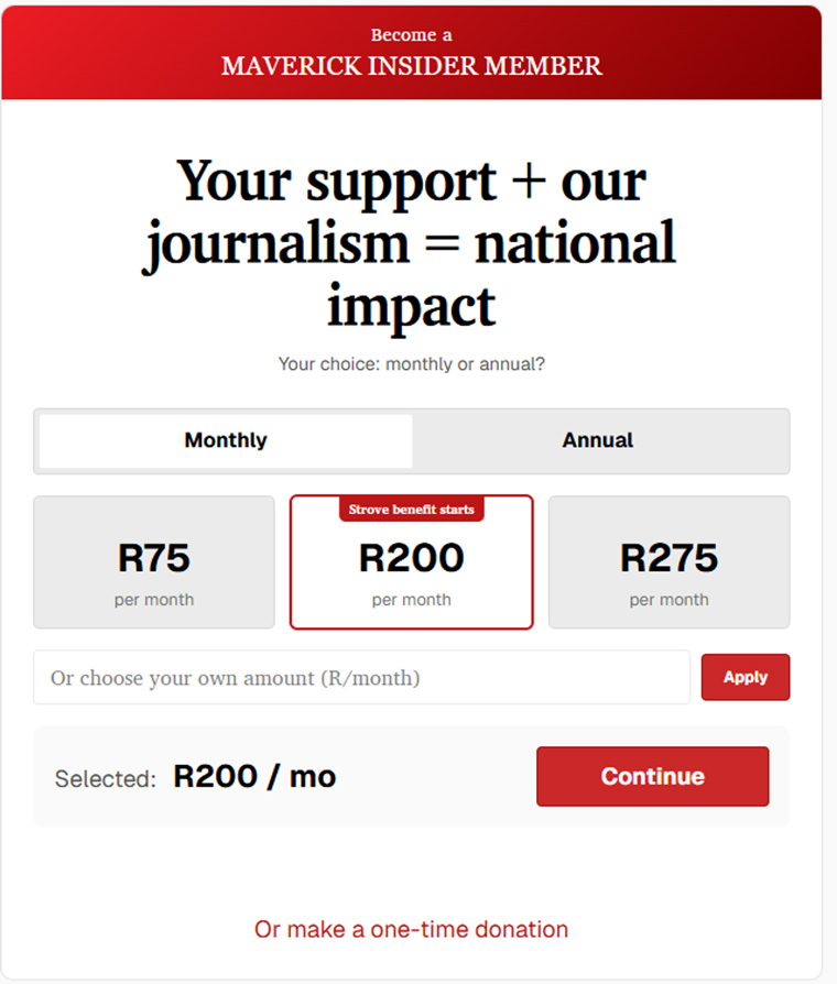 Screenshot of Daily Maverick membership landing page.