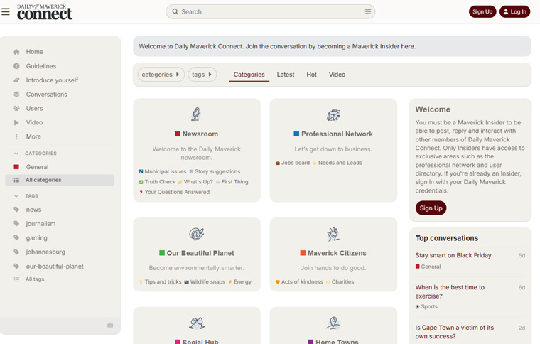 Screenshot of Daily Maverick Connect page.