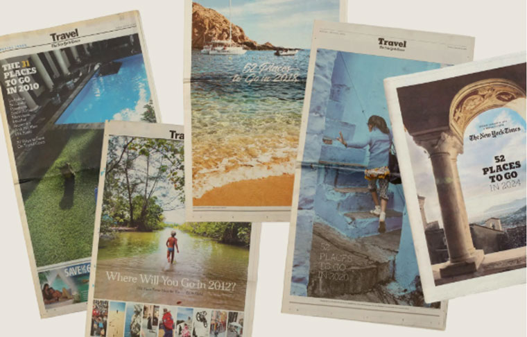 The New York Times “Places to Go” print sections.