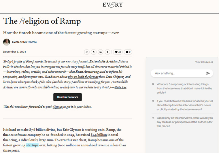 Screenshot of an article from technology company Every.