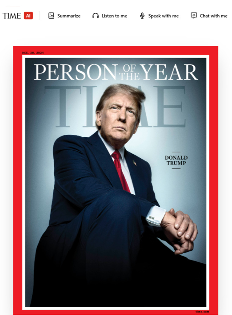 Screenshot of Time Magazine’s AI features.