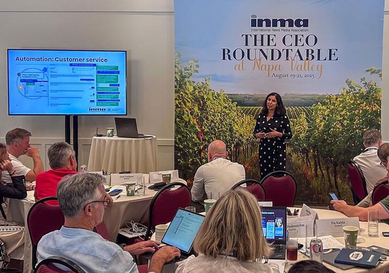 INMA GenAI Initiative Lead Sonali Verma presenting at the Napa CEO Roundtable.