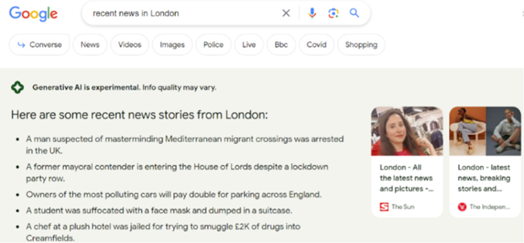 A look at search generative experience on Google.