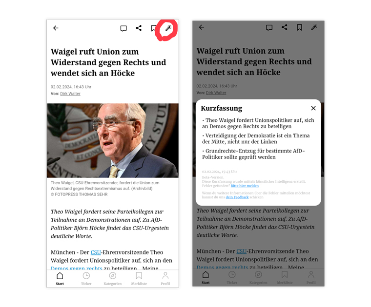Readers get to pick which version of an article they would like to read on Ippen’s merkur.de app for Münchner Merkur.