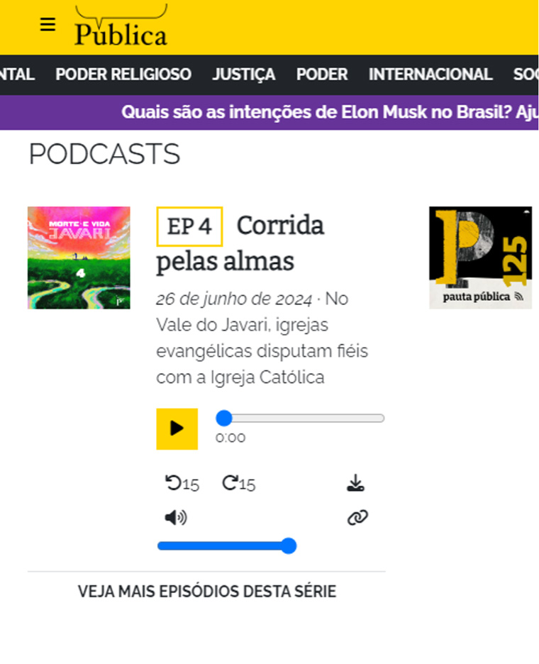 Screenshot from Agencia Publica’s Web site showing a podcast headline.