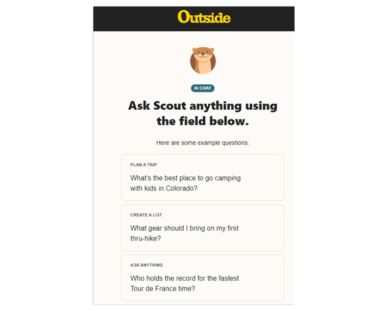 Outside’s AI chat product, Scout.
