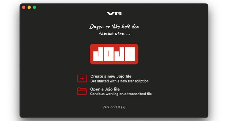A screenshot of Schibsted’s JoJo transcription service.