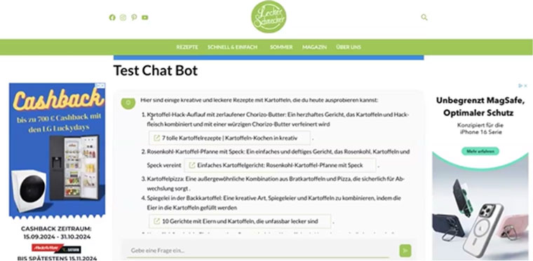 Screenshot of Leckerschmecker’s chat product that is under development.