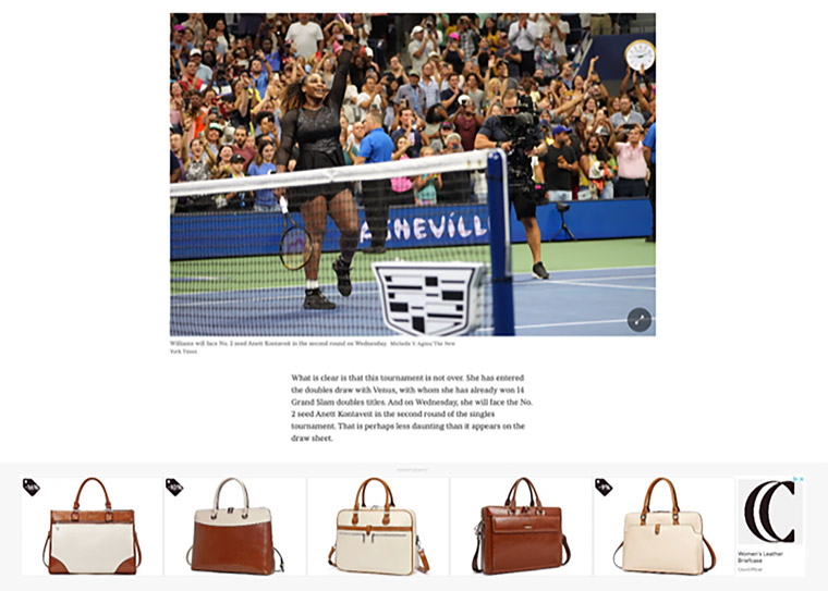An example of advertising on The New York Times Web site based on user first-party data.
