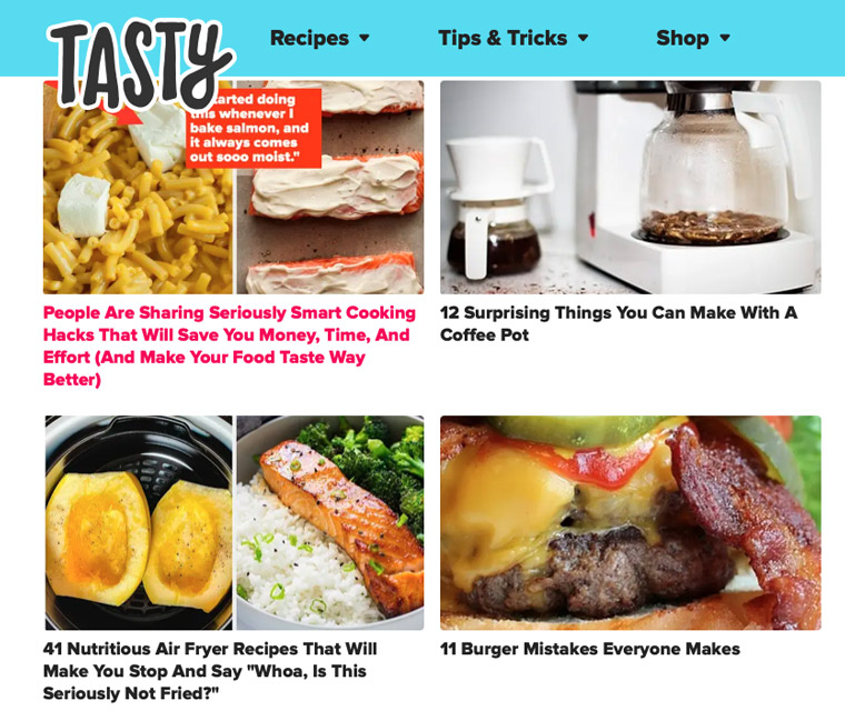 BuzzFeed sells cookware products direct to consumers, connected to its “Tasty” food brand.