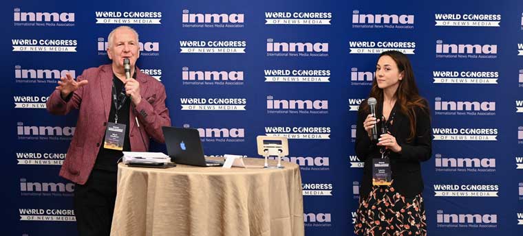 Mark Challinor with Lauren Amato, vice president/digital sales strategy at The Philadelphia Inquirer, at the World Congress Digital Advertising Workshop.