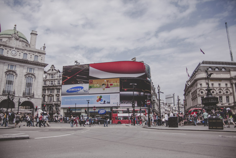 The several-story digital billboard in London's Piccadilly Circus uses image recognition to personalise ads for passers-by.