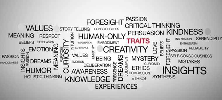 Future Gerd Leonhard uses this word cloud to describe non-automated priorities for the future.