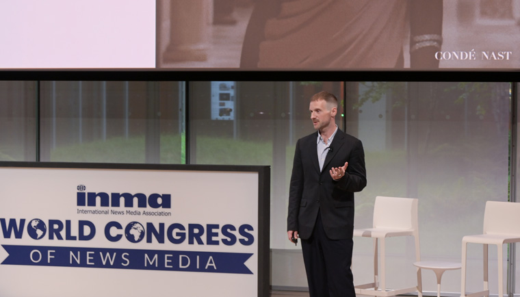 Patrick Gray, executive director of commerce at Condé Nast, speaking at the INMA World Congress of News Media in New York in May.