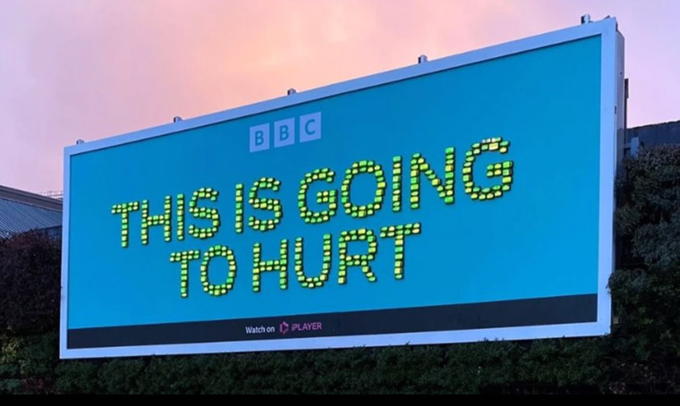 This clever roadside marketing wonder from the BBC is made from real pagers from real doctors.