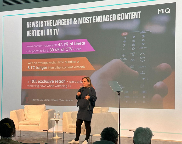 Lara Koenig, global head of product at MiQ, speaking at the NewsFronts event.