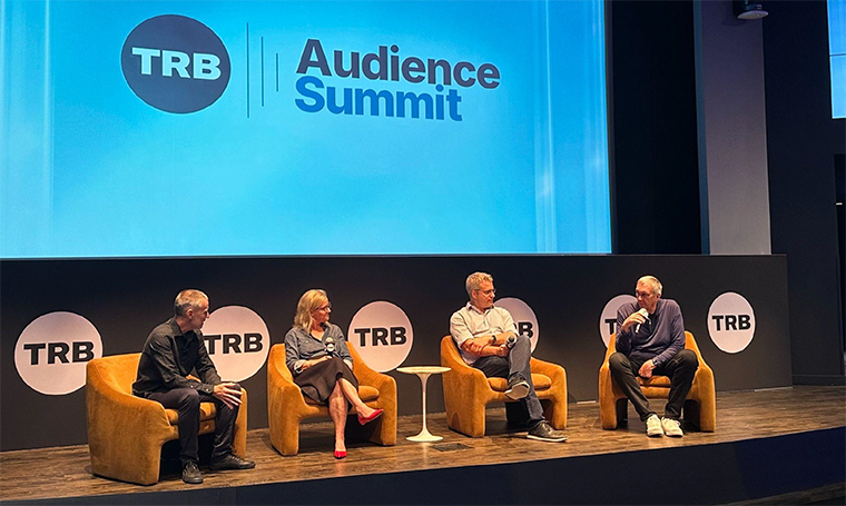 Mike Reed, Chairman & CEO, USA Today Co., speaks with Brian Morrissey, founder and publisher at The Rebooting, at the TRB Audience Summit, along with Jonathan Roberts, chief innovation officer at People Inc., and Melissa Chickering, chief subscription officer at BBC Studios.