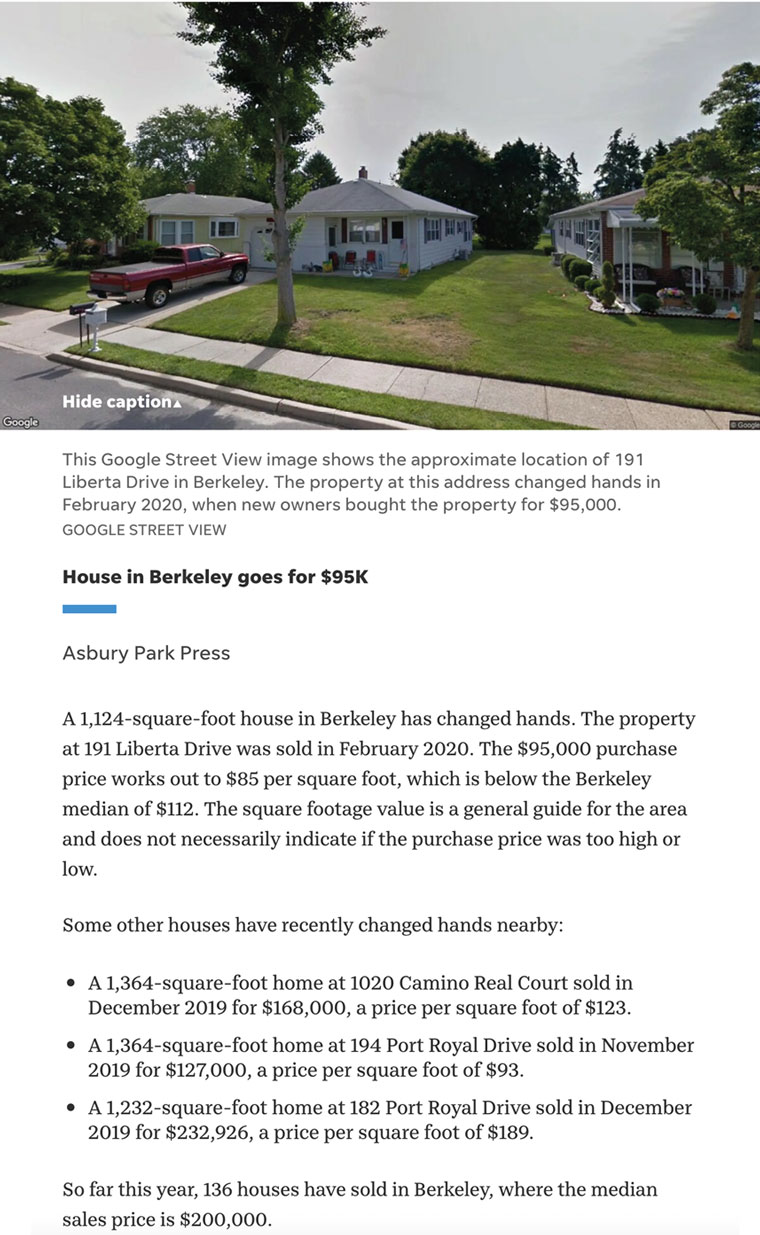 Stories about house sales can include information about other sales nearby and sales over time in that area, which value for the reader.