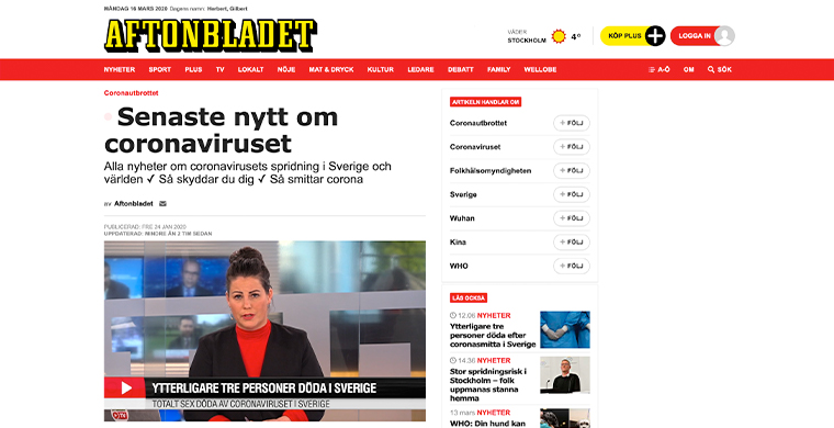 AFtonbladet's Corona Watch feed uses automation to inform its readers.