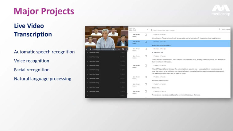 Live video transcription of big events was one of CNA's early AI projects.