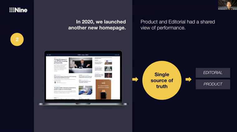 Product and editorial teams had very different views on the company's home page launch in 2017; things were much more cohesive in 2020.