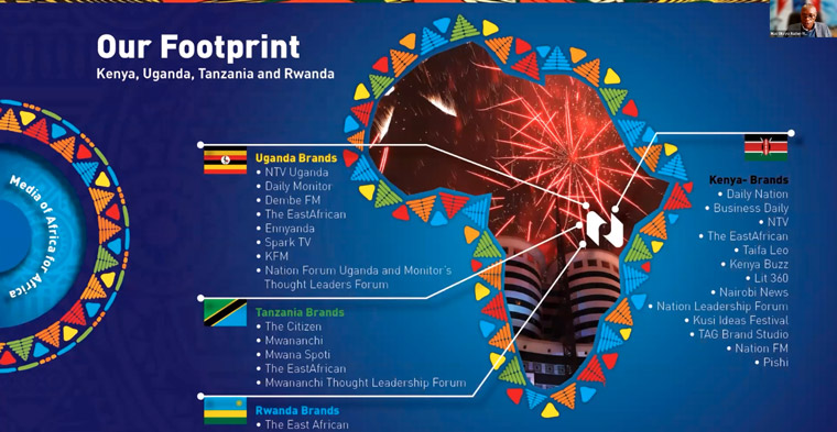 Max Okeyo, head of strategy and innovation at Nation Media Group, explained the media company's market footprint.