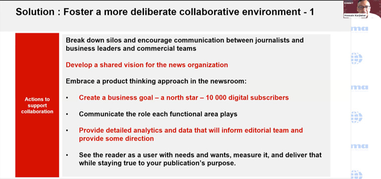 Hoosain Karjieker, CEO of Mail & Guardian in South Africa, shared the company's actions that support collaboration.