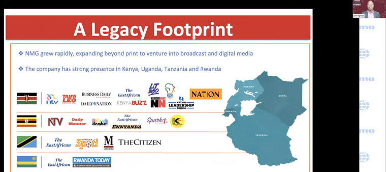 Joe Ageyo, group editorial director at Nation Media Group in South Africa, shared the company's history and integrated future.