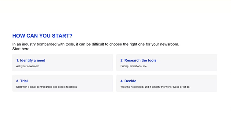 For newsrooms just getting started, collaboration and lessons from other newsrooms can jump-start AI adoption initiatives.