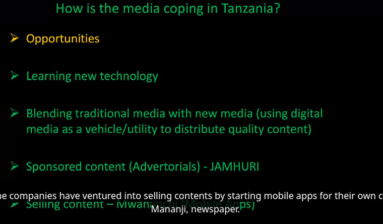 Deodatus Balile, managing editor of Jamhuri Media, explained media strategies in Tanzania.