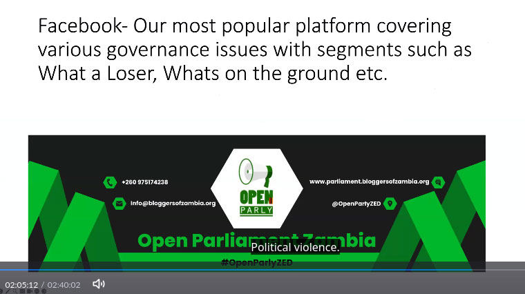 Richard Mulongo is the CEO of Open Parliament Zambia, explained Facebook's role in getting content out to readers.