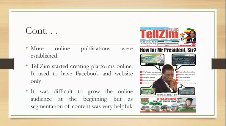 Passmore Kuzipa, editor-in-chief of TellZim News, explained how the company transitioned outside of just Facebook and its own Web site..
